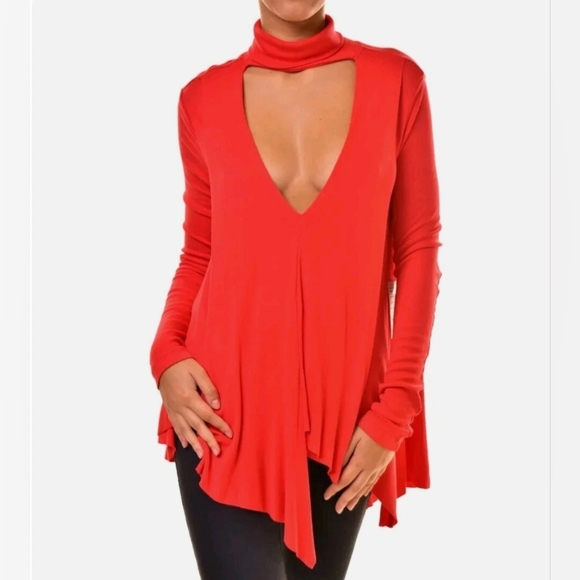 Free People Tops - Free People Uptown Turtleneck Brilliant Red Tunic Top Size Small MSRP $78